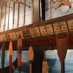 Tao tatala canoe inside a Burke Museum exhibit.