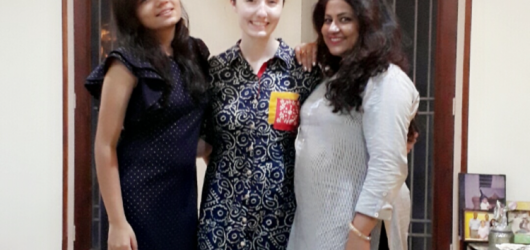 Maya Martin with host mother and sister in Jaipur, India