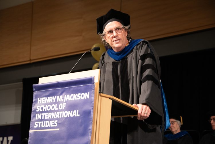 Jackson School Director Danny Hoffman gives his opening remarks during the 2026 Jackson School Spring Convocation.