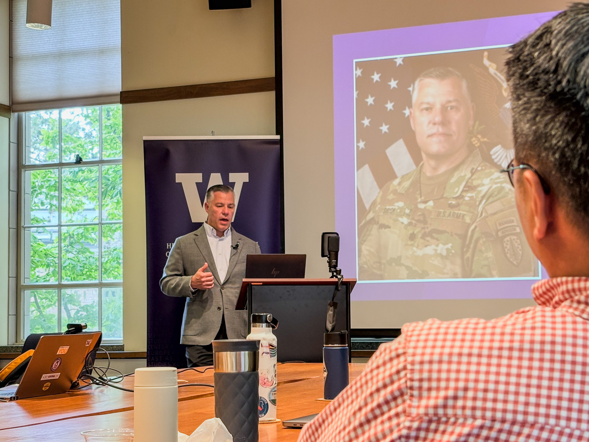 Colonel Jason Shick presents his report, "Deterrence through Modernization: Integrating U.S. and Domestic Weapon Systems into Taiwan’s Ground Forces" on May 12, 2026.