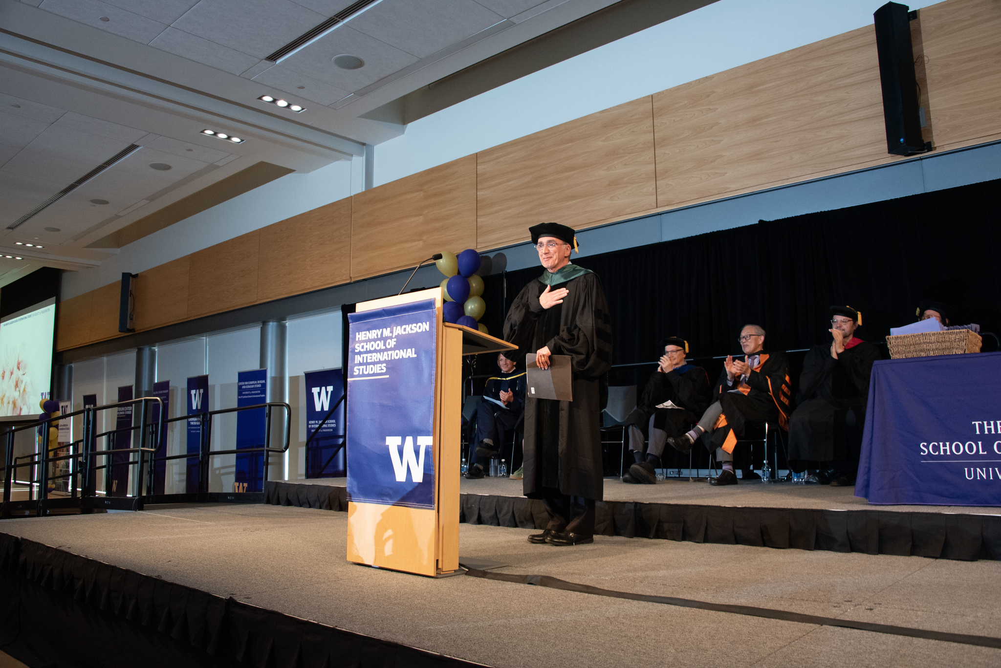 Professor Reşat Kasaba gives the keynote speech during the June 13 Jackson School Spring Convocation.