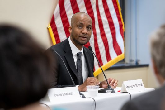 African Studies Program Chair Christopher Tounsel speaks to members of Congress.
